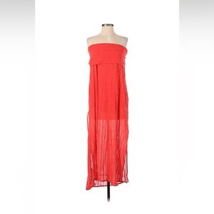 Vix by Paula Hermanny Red Orange sheer tube maxi dress